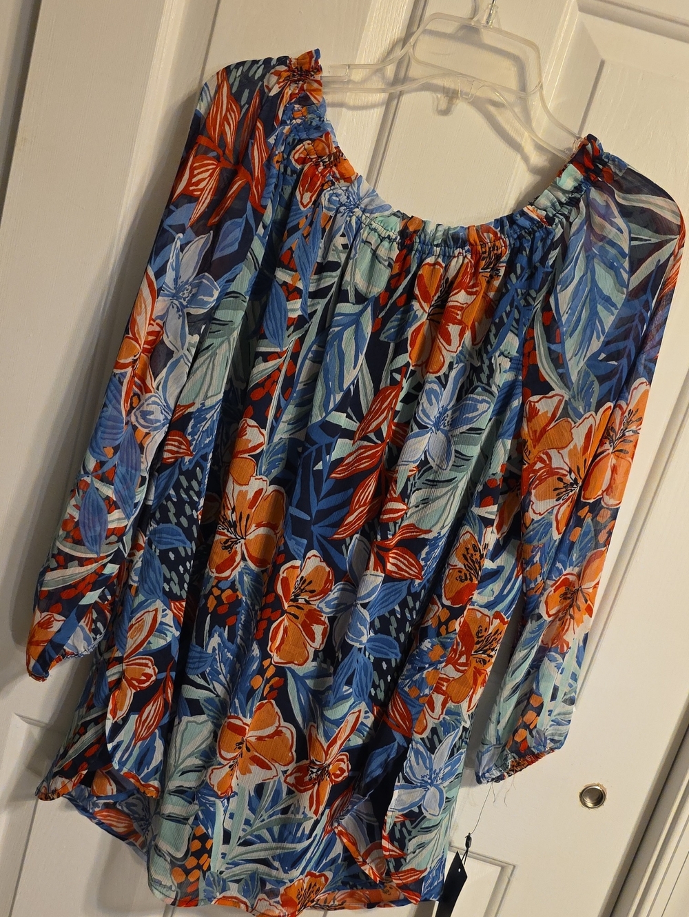 Jones New York Floral On or Off-Shoulder Tunic - Blue & Orange